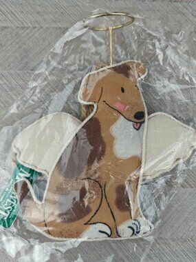 NEW Vintage Midwest Of Cannon Falls Fabric Angel Dog Christmas Ornament Halo